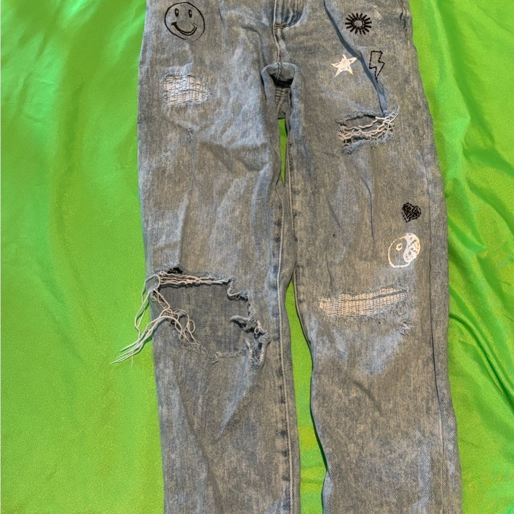Distressed Gray Jeans with Patches